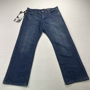 NEW Vigo Jeans Mens 34x30 Blue Denim Straight Dark Wash Pocket Flaps VINTAGE Y2K